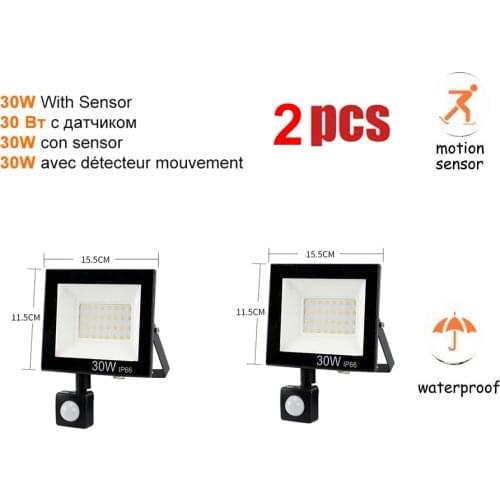 2 pcs 220V 10-100W LED FloodLight Spotlight Exterior Street wall reflector LED Wireless Light Decor Waterproof PIR Motion Sensor