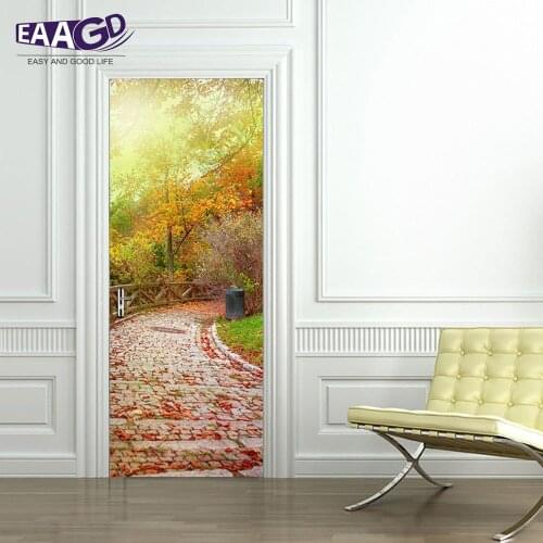 2Pcs/Set Color Fallen Leaves Door Art Decor Home Creative DIY 3D Door Stickers Pattern for Wall Room Home Door Decor Decoration
