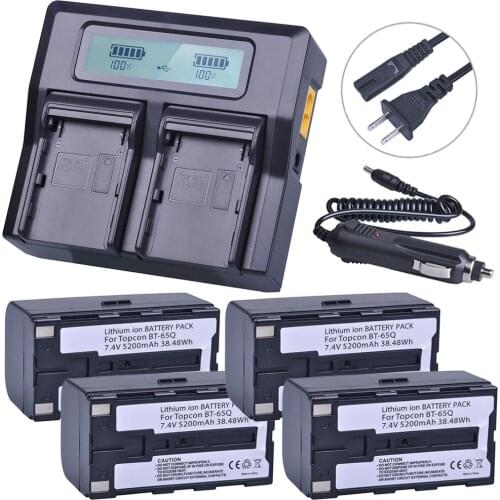 5200mAh 7.4V BT-65Q BT 65Q Batteries + LCD Dual Rapid Charger Kits for Topcon GTS-721 GTS-751 GTS 900 GPT 9000 Total Station