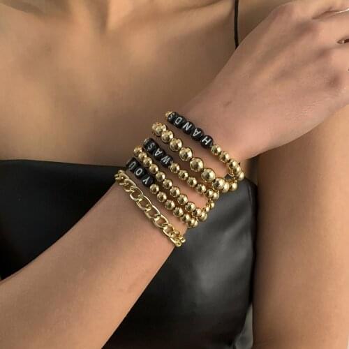 6pcs/Set Retro Bossian Simple Metal Letter Chain Bracelet For Women Punk Personality Hip Hop Party Decoration Fashion Jewelry