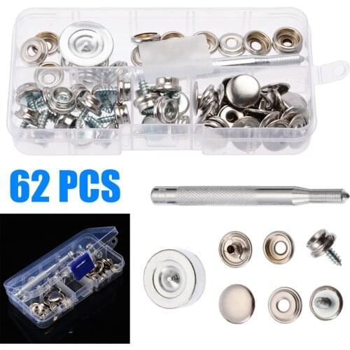 62Pcs Newest 5/8" Screw Snap Fastener Kit High Quality Button Socket Cover Set for Boat Covers Cars Hoods Caravans