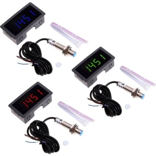 AIMOMETER 4 Digital LED Tachometer RPM Speed Meter+Proximity Switch Sensor NPN 12V 9999RPM