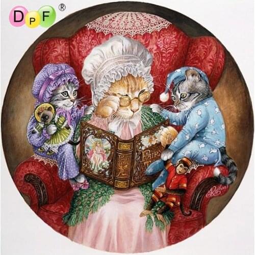 Diamond painting cross stitch Cat telling stories diy diamond painting round diamond painting embroidery mosaic decoration gift