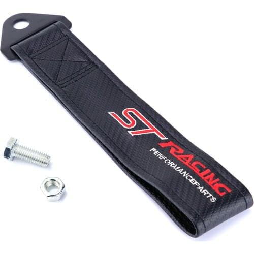 Car tow strap for ST RACING emblem Towing Rope Belt carbon fiber style cloth bumpers glue sticker for ford focus 2 3 fiesta