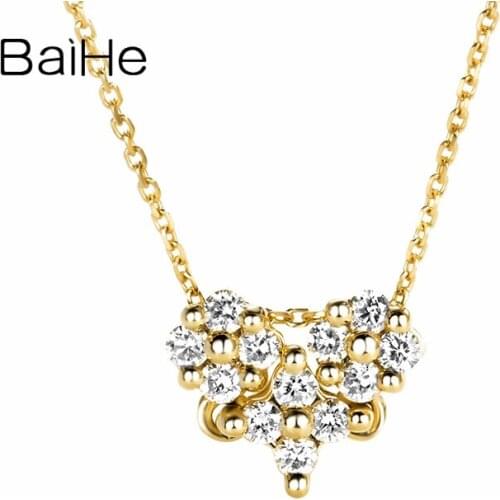 BAIHE Solid 18K Yellow Gold 0.30ct H/SI Round Natural Diamonds Wedding Trendy Jewelry Heart-shaped Beautiful diamond Necklaces