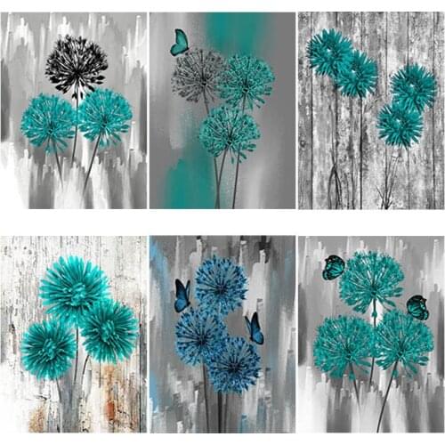 Diy 5D Diamond Painting Blue Dandelion Diamond Embroidery Butterfly Cross Stitch Full Round Square Resin Wall StickersZP-4244