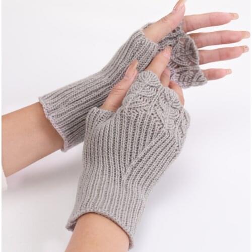 Elastic Stretch Knit Warm Half Finger Gloves Thermal Warm Half Finger Fingerless Gloves Mitten Gloves Without Mitten