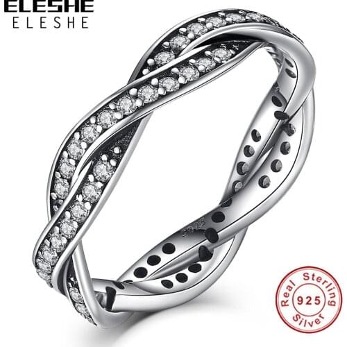 ELESHE 925 Sterling Silver Brided Pave Clear CZ Silver Rings for Women Wedding Engagement Finger Ring