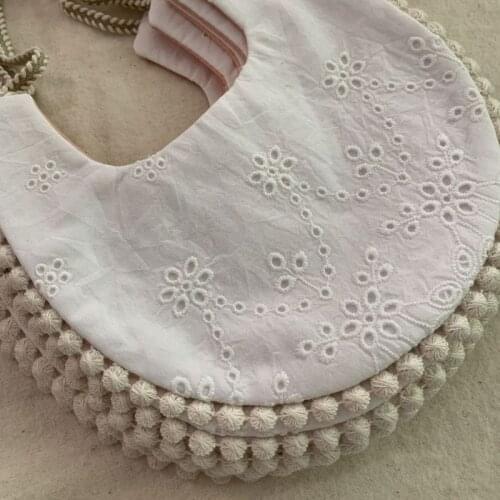 J60B Newborn Cotton Embroidery Double Side Bibs Baby Girls Saliva Towel Toddler Feeding Burp Cloths Bandana Scarf