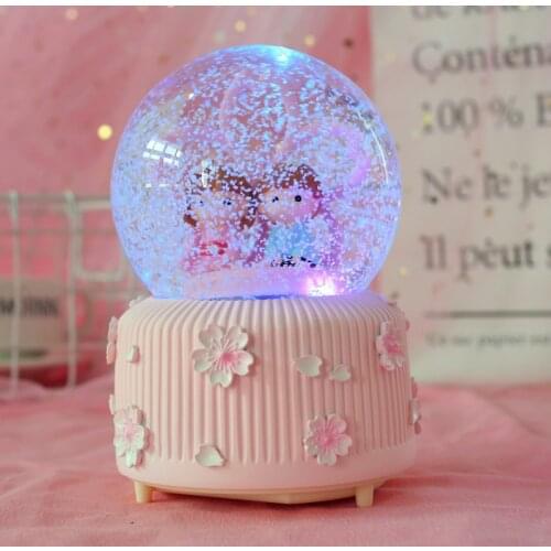 Crystal ball music box decoration music box girls with lights snow flakes couple birthday children creative gifts home decor