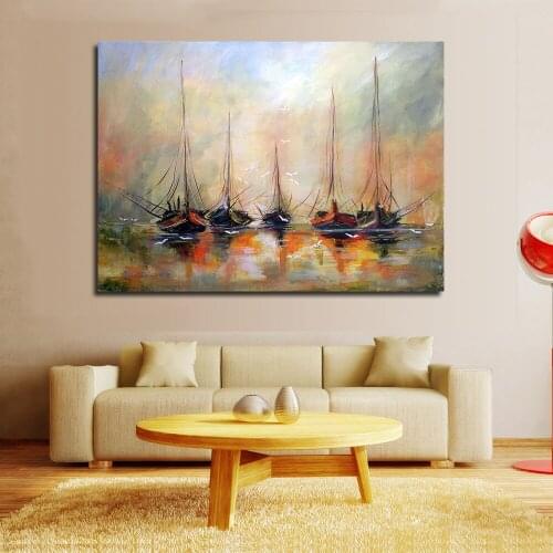 JQHYART A Fishing Port At Dusk Home Decor Canvas Modern Paintings On Canvas Painting Wall Painting Picture No Frame