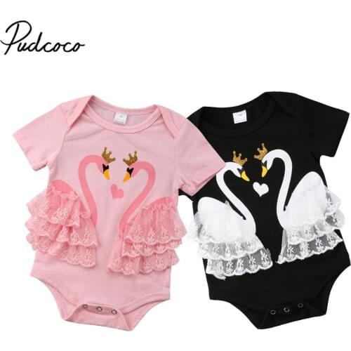 Newborn Infant Baby Girls Swan Romper Princess Lace Cotton Jumpsuit Baby Girls Summer Clothes