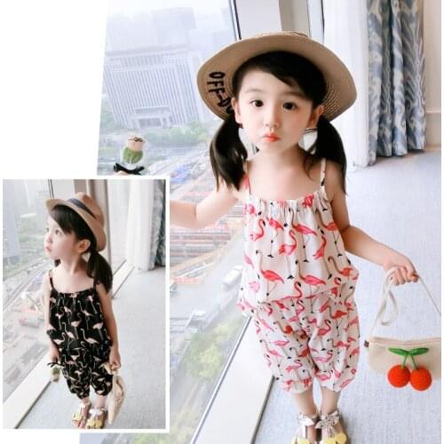 2020 kids clothes girl children flamingo suit summer clothing set including top+pant two colors