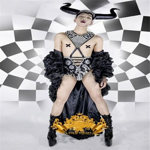 WYY Ballroom dance costumes black cloak mens dj singer wears clothing party bar sexy dresses headdress party performance show