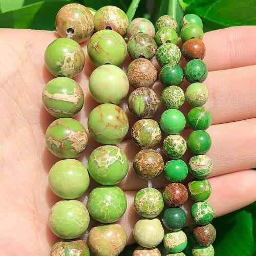 Natural Round Beads Green Sea Sediment Stone Loose Beads For Jewelry Making 15.5" Pick Size 4 6 8 10 12mm Diy Bracelet (F00147)