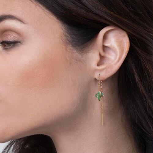 Fashion S925 Green Acupuncture Earrings Single Long Tassel Ear Line Drop Earring Tassel Earrings Gift