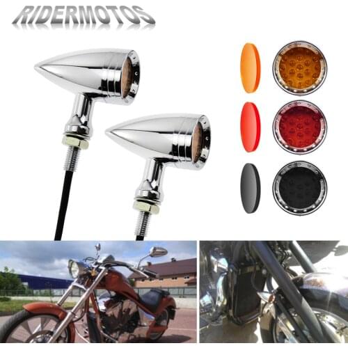 Motorcycle 2pcs Chrome 10mm Bullet Turn Signal Light Brake Light Gray/Orange/Red Lens For Harley Sportster XL883 Dyna Softail