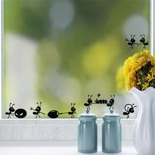 Cartoon Black Ants move Wall Sticker for childrens rooms Home Decor Glass windows Decoration poster Mural art Decals stickers