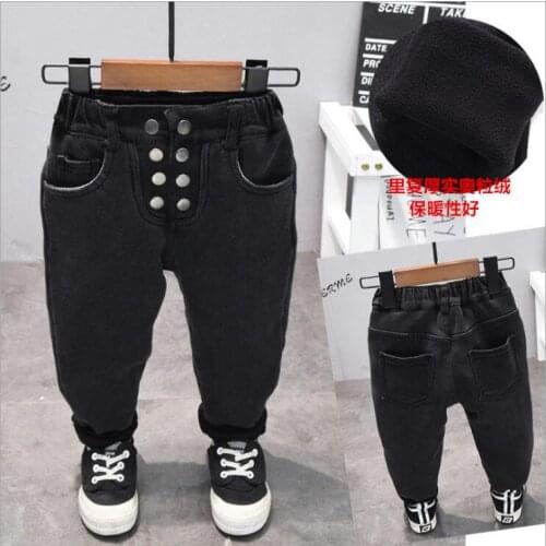 New Fashion Autumn Winter Childrens Fleece Warm Jeans Thick Warm Boys Jeans Baby Girl Boy Jeans Ifant Jeans