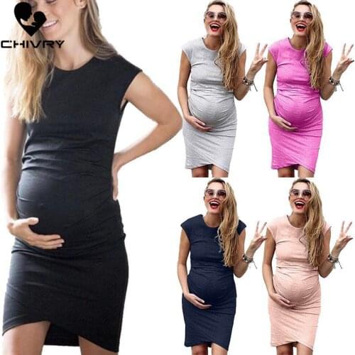 New 2020 Women Summer Maternity Dress Sleeveless Pregnancy Dress Solid O-neck Bodycon Dress Creative Pregnant Women Dresses