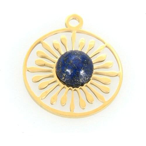 Miasol 2 Pcs 16*18MM Stainless Steel Hollow Charm Pendants Gold Pendulum Dangle With Natural Stone DIY Earring Necklace Making
