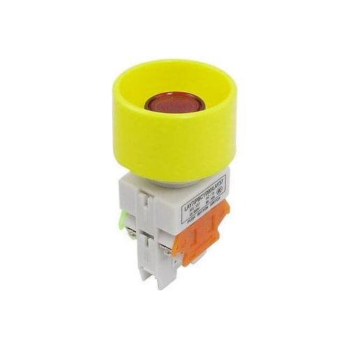 DC 24V Red Light Lamp Self Locking DPST Round Push Button Switch AC 660V 10A