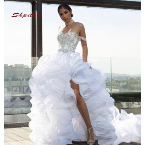 Luxury Wedding Dresses Plus Size Ball Gown Side Slit White Ivory Wedding Gowns Bridal Bride Dresses