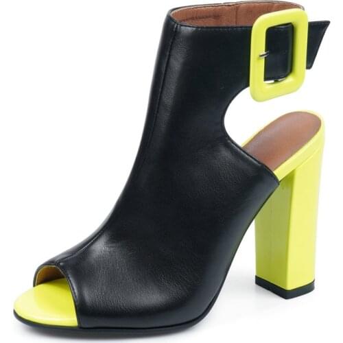 Women Open Toe Summer High Heels Gladiator Sandals Block Heel Shoes Woman Sandals Buckle Hit color stitching Shoes 2020