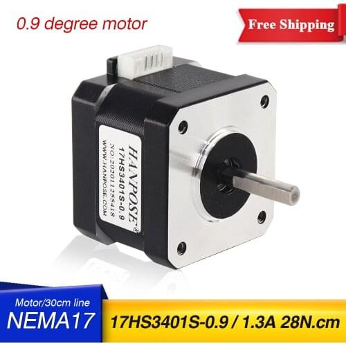 5PCS Free shipping 17HS3401S 0.9 degree Nema17 Stepper Motor 42 motor 28N.CM 1.3A for CE ROSH ISO CNC Laser and 3D printer