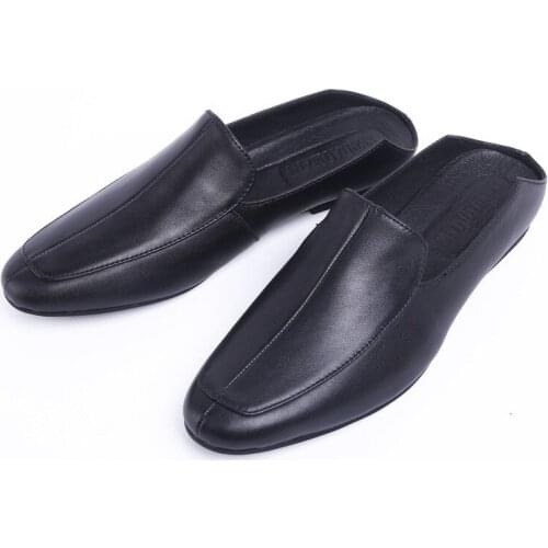 Summer new leather slippers, daily casual and breathable, Baotou half slippers, mens breathable lazy shoes
