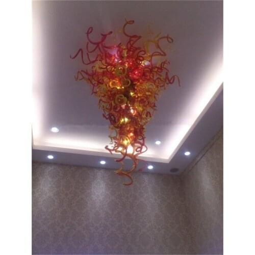 Modern Commercial High Ceiling Red and Yellow Blown Glass Rustic Chandelier Light