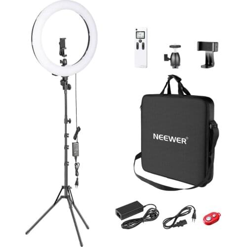 Neewer 2.4G 18-inch LED Ring Light, Bi-color 3200-5600K Dimmable with LCD Screen and Wireless Remote for Makeup