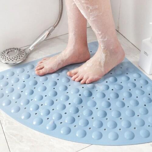 Corner Shower Pad Bathtub Mat Fan-Shaped Bath Mat Foot Pad Anti Slip No Odor Triangle Vertical Machine Washable Drain Hole
