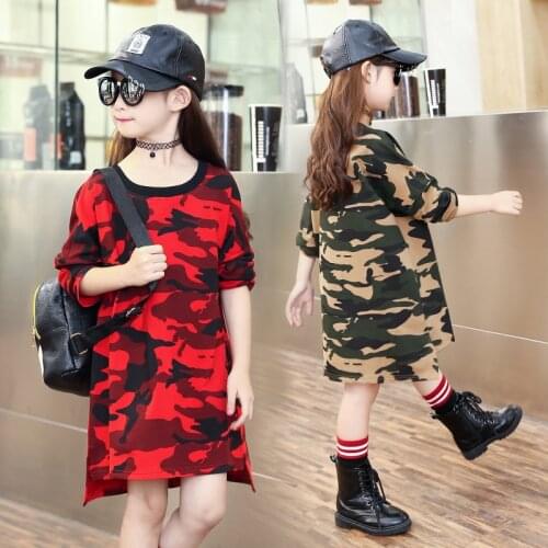 Kids Dresses For Girls Tees Long Sleeve Cotton Girls T-Shirts Autumn Camouflage Girls Dress Children Clothing 5 7 9 11Y Vestidos