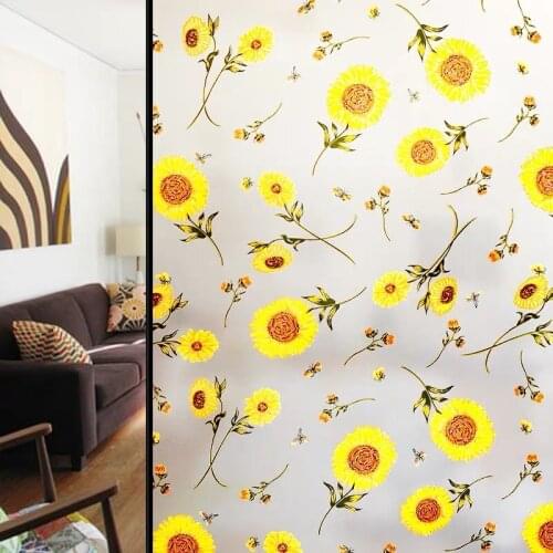 Stained Sun Flower Privacy Window Film Glass Stickers Frosted transparent opaque bathroom Static Glass Film Home Decor Decals
