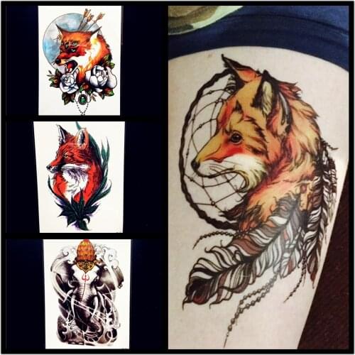 3D Waterproof TEmporary Tattoo Elephant Ganesha Fake Flash Tattoo Stickers Men 21x15CM Women Henna Body Art Fox Tatoo Arm