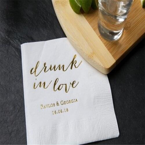 Custom Wedding Napkins ,Drunk in Love Personalized Wedding Napkins, Rehearsal Dinner, Engagement Party, Custom Bar Napkins