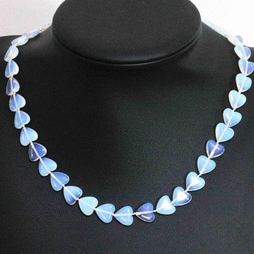 Beautiful sri lanka white moonstone opal heart shape beads 12mm fashion women charms chain necklace 18inch B1495