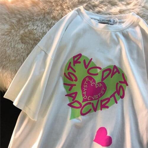 M-5XL Love Printed Short Sleeve Japanese Style Half Sleeve Printed T-shirt Womens Loose Half Sleeve Oversized T-shirt Couple