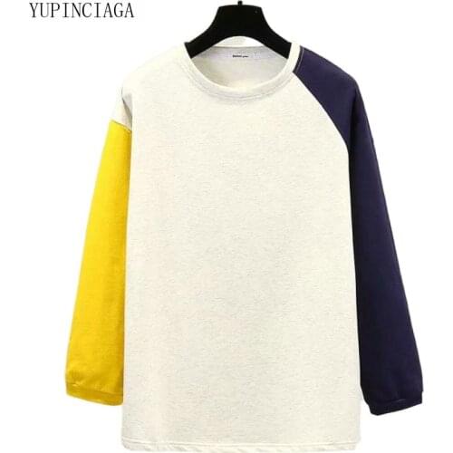 Women Hit Color Patchwork Harajuku Hoodies Sweatshirt Tracksuit 2020 Spring New Long Sleeve O-Neck Casual Loose Pullovers