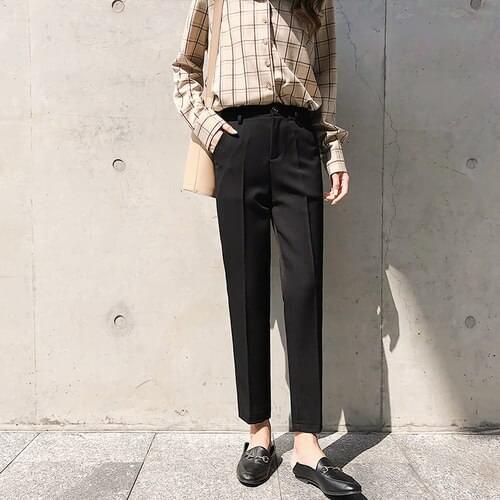 Pantalon Femme 2020 Autumn Casual Loose Ankle-length Straight Trousers High Waist Slim Harem Pants Office Ladies Pants BV68
