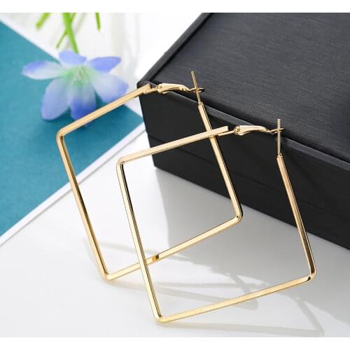 Punk Style Hyperbole Geometric Square Earrings for Women Party Jewelry Female Metal Silver Gold Large Hoop Earring