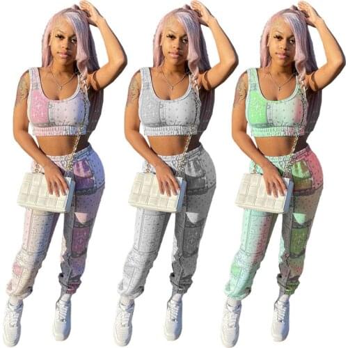 Bandana Paisley Print Women Summer Two Piece Set Sleveless Crop Top And Long Drawstring Joggers Fashion 2pcs Outdoor Sports Sui