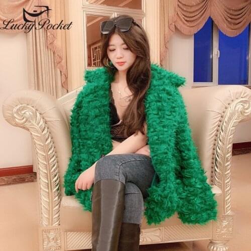 Women Winter Street Style Few Thick Solid Color Plus Size Large Lapel Short Fur Coat Ladies Fashion green Loose Plush Coat ZY64