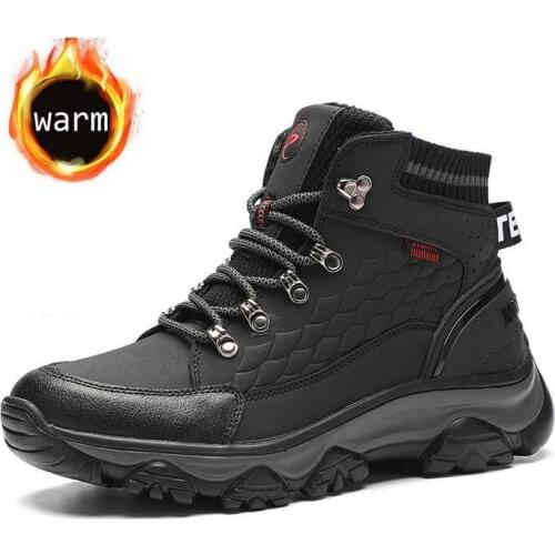 Winter Mens Fashion Soft High Top Casual Boots Plush Warm Waterproof Snow Boots Outdoor Non-slip Hiking Boots Large Size