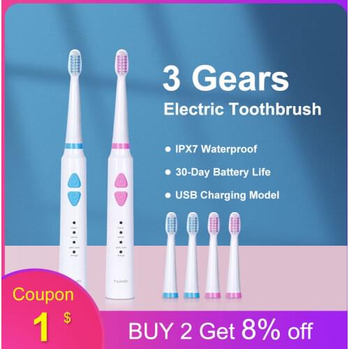 Sonic Electric Toothbrush 3 Mode IPX7 Waterproof Ultrasound Tooth Brush Rechargeable USB With 2 Brush Heads For Teeth Cleaning