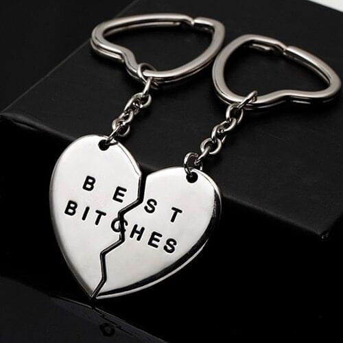 1Pair Heart Pendant Pieces Broken Two Best Bitches Keyrings Friendship Forever Keychain For Women Jewelry Colors