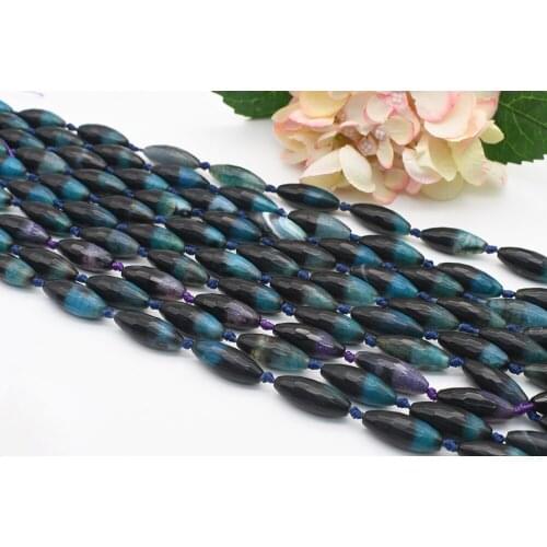 40x12mm Natural Faceted Black and Dark Blue Two color agate Oval stone For DIY necklace bracelet jewelry make 15 "free deliver