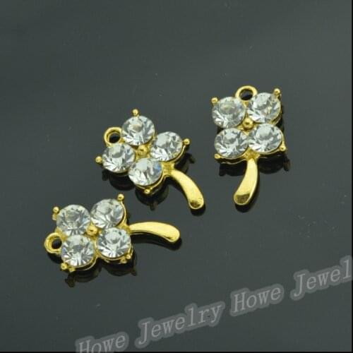 50 pcs Enamel Alloy Gold-color Jewelry Flat masonry Clover Pendants charms for bracelet necklace DIY jewelry making JC-560