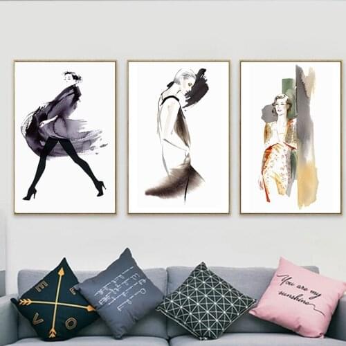 Abstract Sexy Woman Watercolor Black And White Poster Prints Canvas Painting Wall Art Picture For Living Room Home Decoration